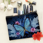 Pochette Donna con Farfalla Blu e Fiori - Beauty Case Impermeabile Multiuso