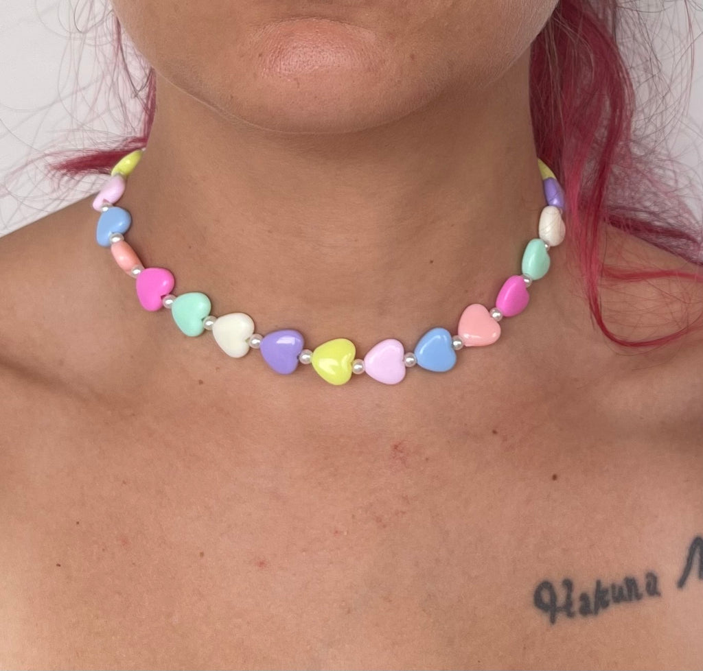 Collana Amélie Cuori Pastello e Acciaio Inossidabile - Handemade