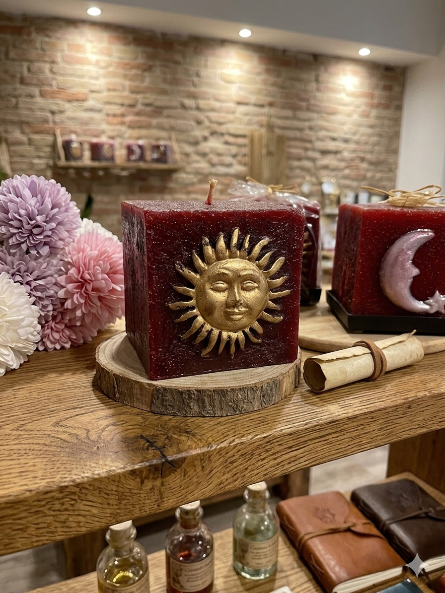 Candela Artigianale Sole e Luna - Candela Quadrata Bordeaux Profumata