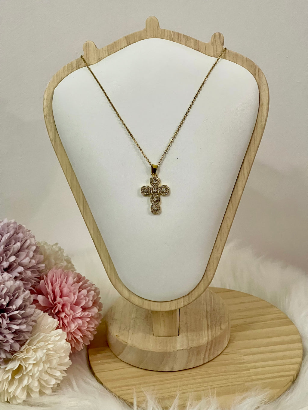 Collana Nitens con Pendente Croce Brillante in Acciaio Inossidabile – Disponibile in Oro e Argento