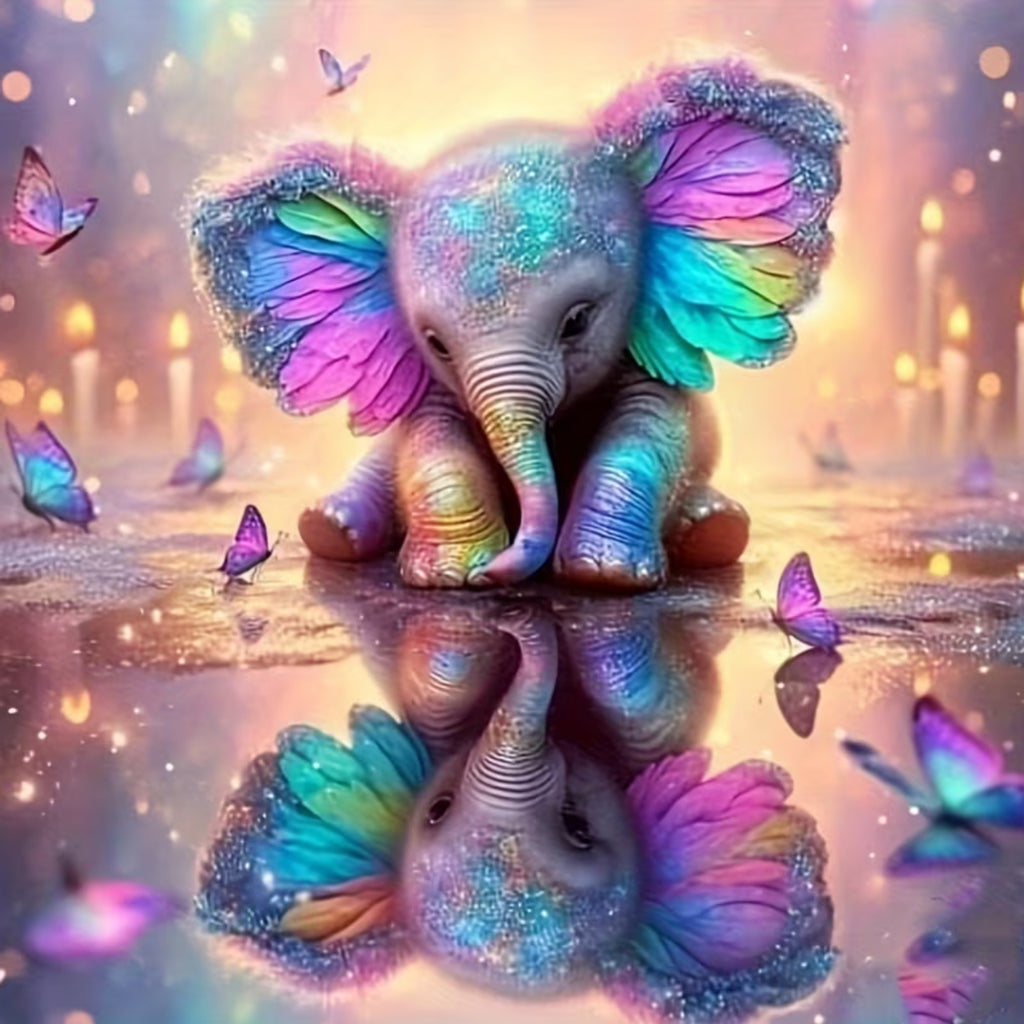 Kit Diamond Painting 5D - Elefante Arcobaleno Magico (20x20cm) - Ricamo a Diamante Fai-da-Te per Relax e Decorazione Casa
