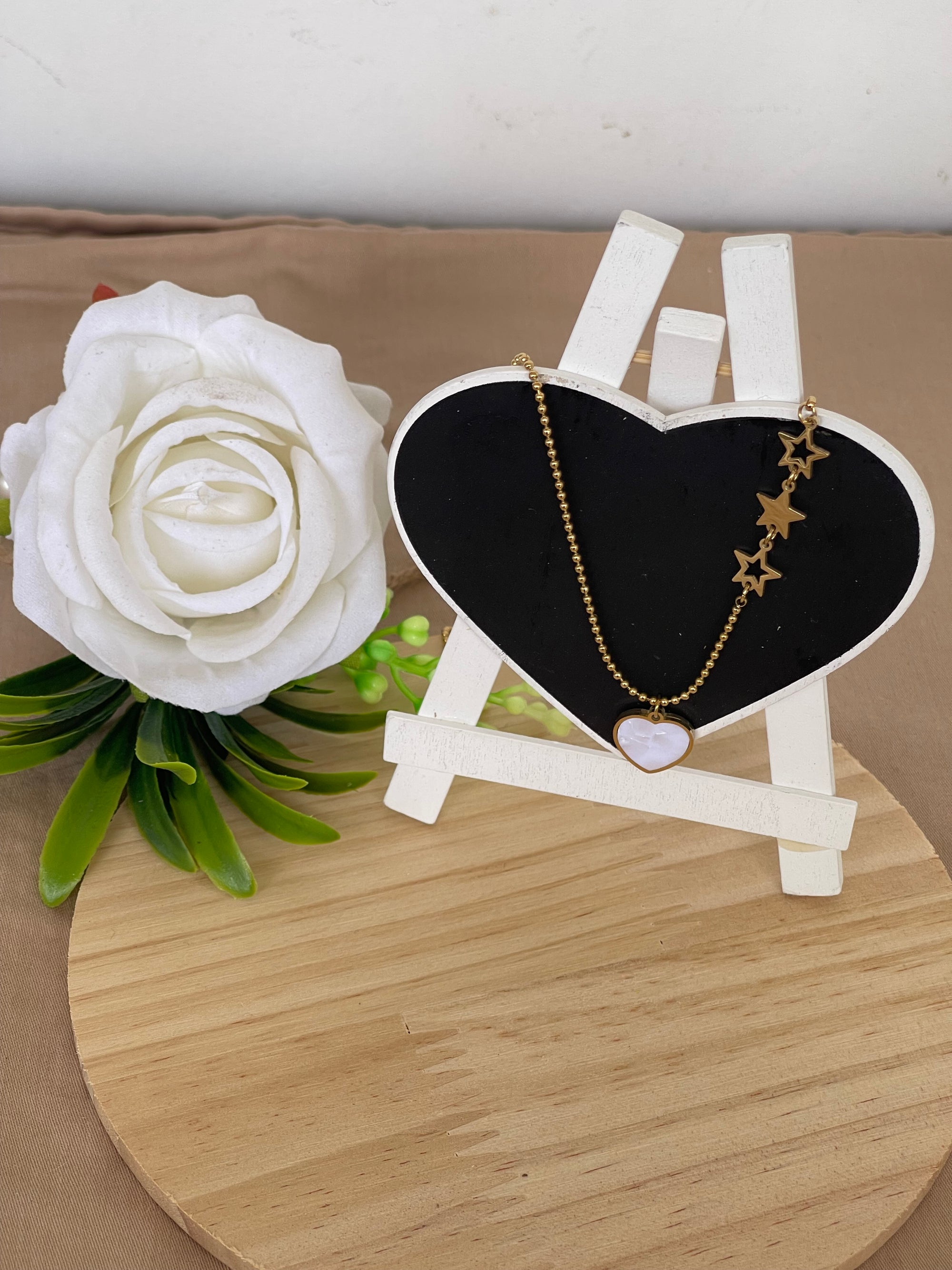 Collana Battito in Acciaio Inossidabile con Ciondolo Cuore e Stelle