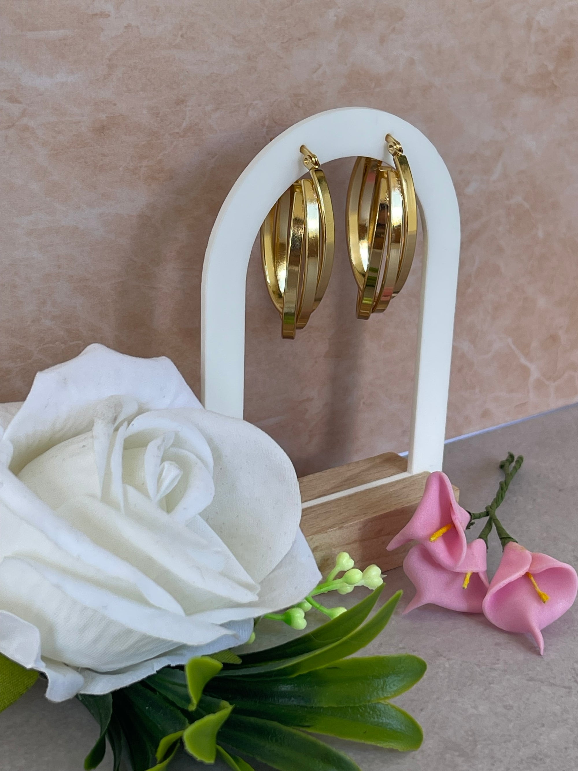 Orecchini Athena a Cerchio Triplo Oro Acciaio Inossidabile - Grandi Cerchi Eleganti per Donna | Anallergici