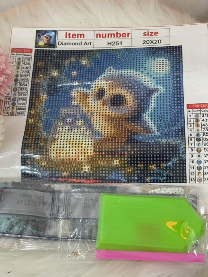 Kit Diamond Painting 5D Fai-da-Te - Gufo Magico e Barattolo di Stelle - 20x20cm