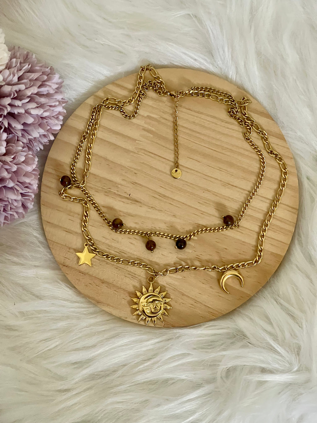 Collana Eclipse a Strati Astro-Boho in Acciaio Inossidabile - Sole, Luna e Stelle