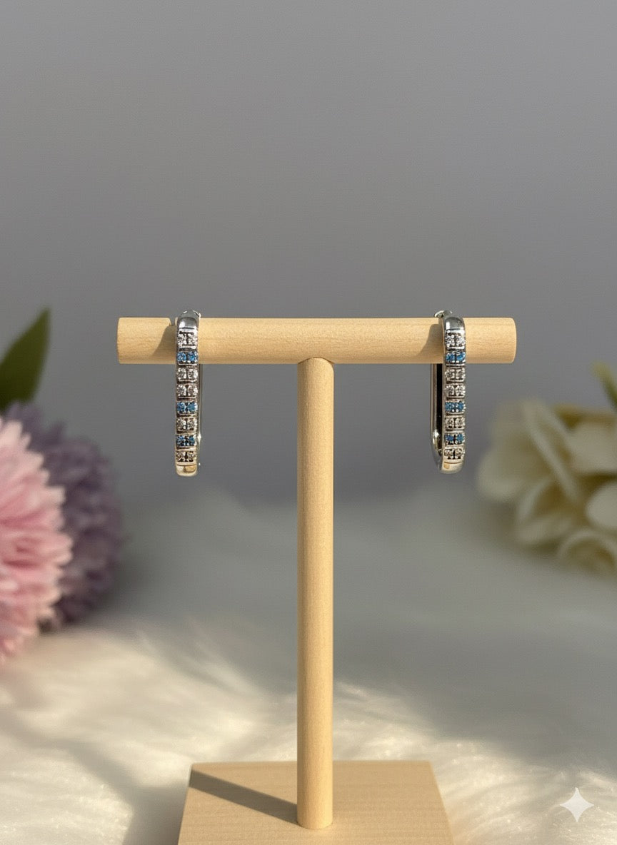 Orecchini Azzurra Argento 925 Quadrati con Zirconi Blu & Bianchi - Design Moderno e Lussuoso