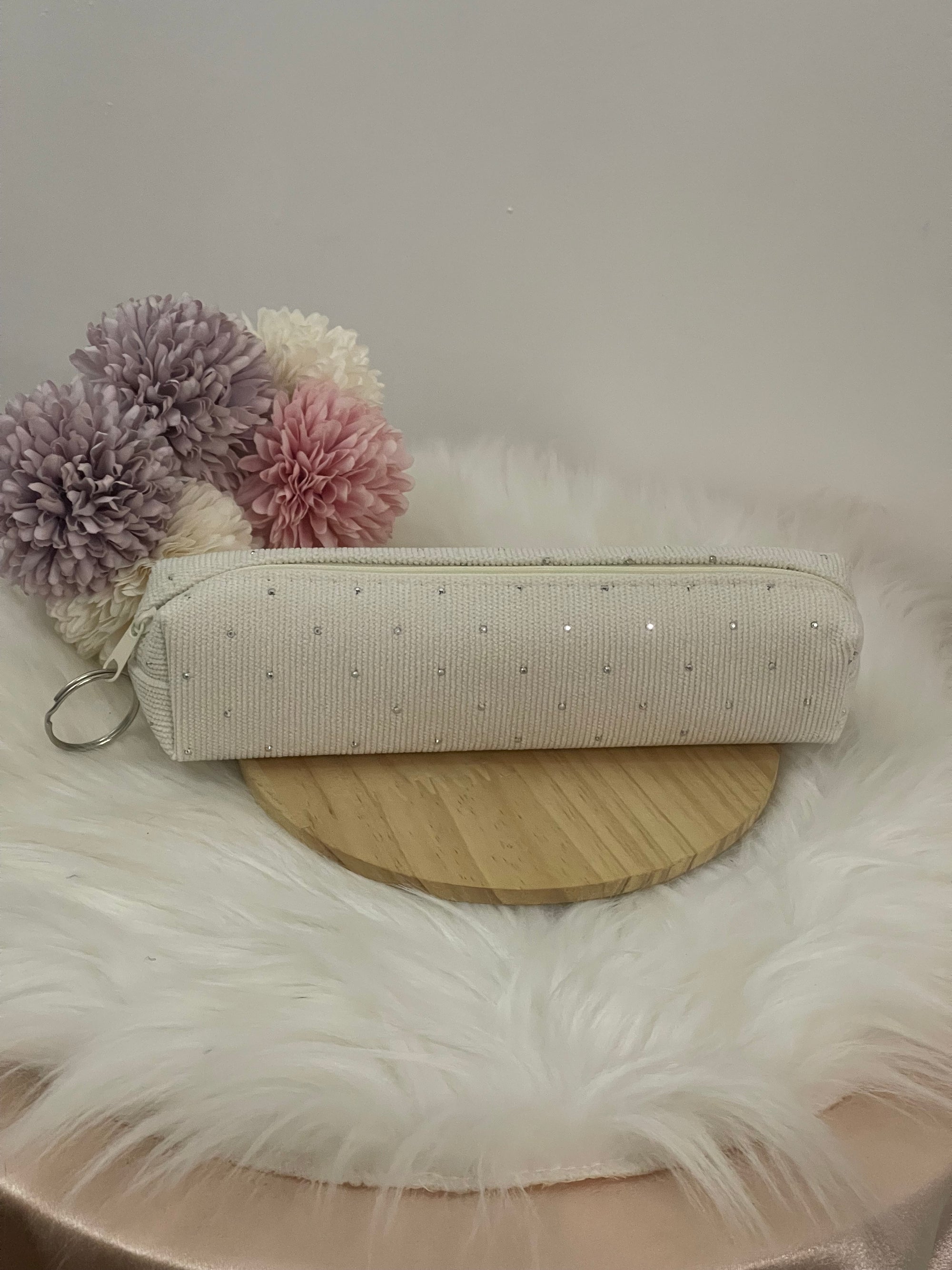 Pochette Tombolino Trucco in Velluto a Coste con Strass – Astuccio Portatrucchi Elegante e Compatto (Disponibile in 6 Colori)