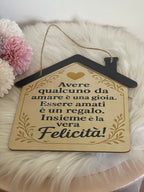 Targa in Legno Decorativa a Forma di Casetta - "Insieme è la vera Felicità" | Decorazione Casa e Idea Regalo