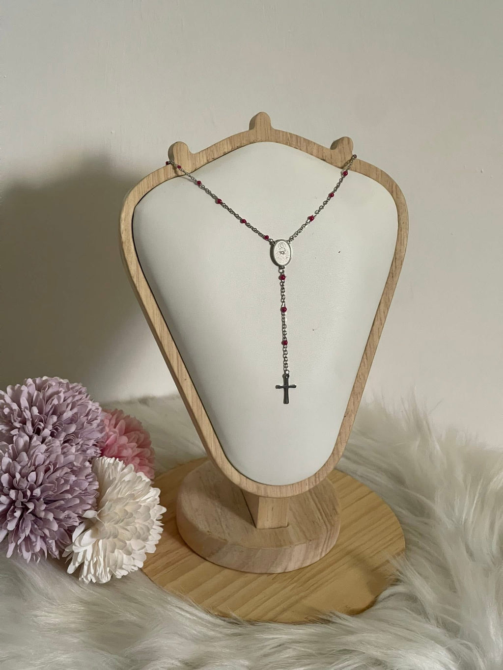 Collana Rosario Via Lucis in Acciaio Inossidabile con Perline e Croce