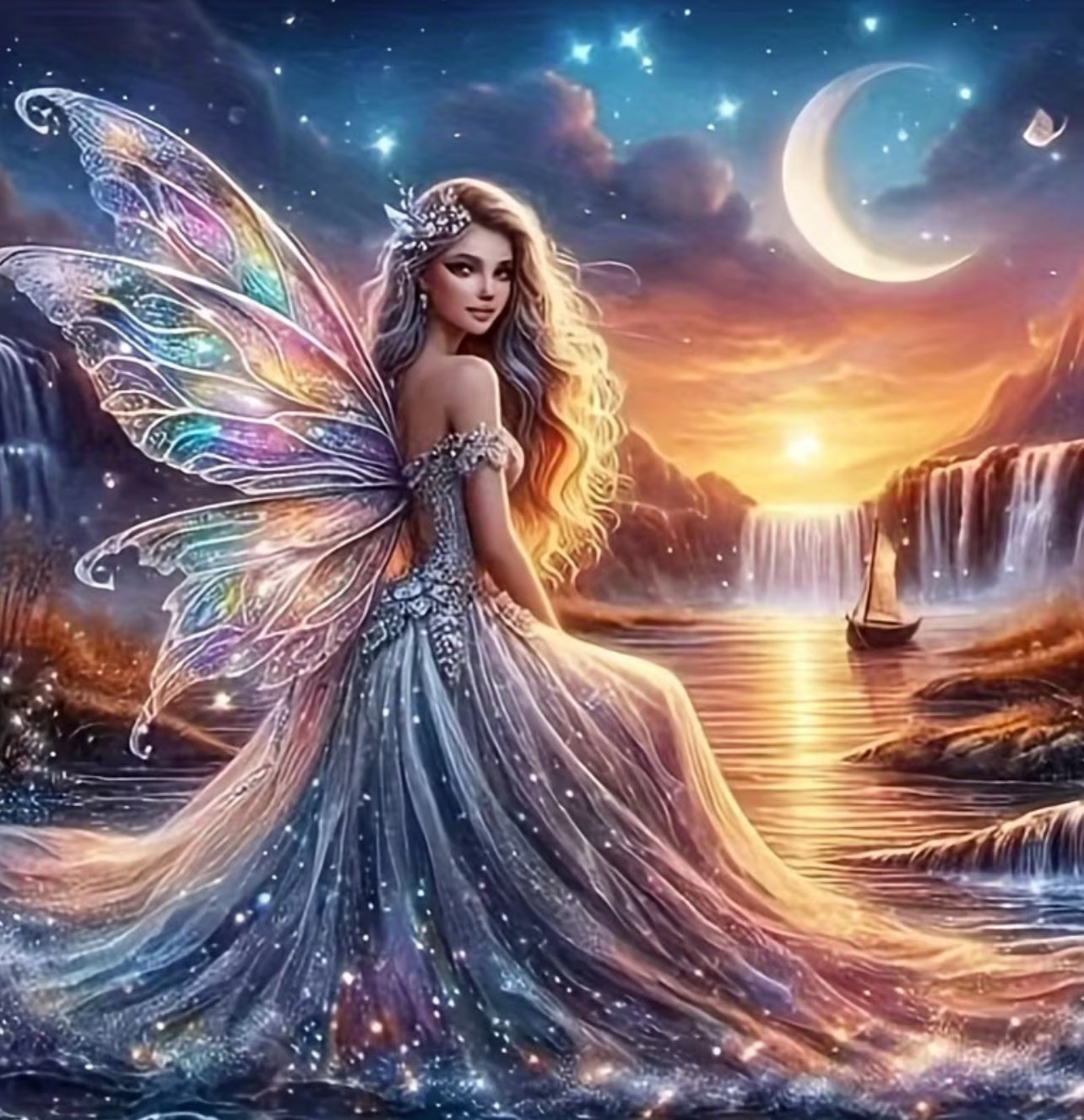 Kit Diamond Painting 5D Completo - Fata del Crepuscolo Magico (20x20 cm) - Mosaico Fai-da-Te con Diamanti Luminosi