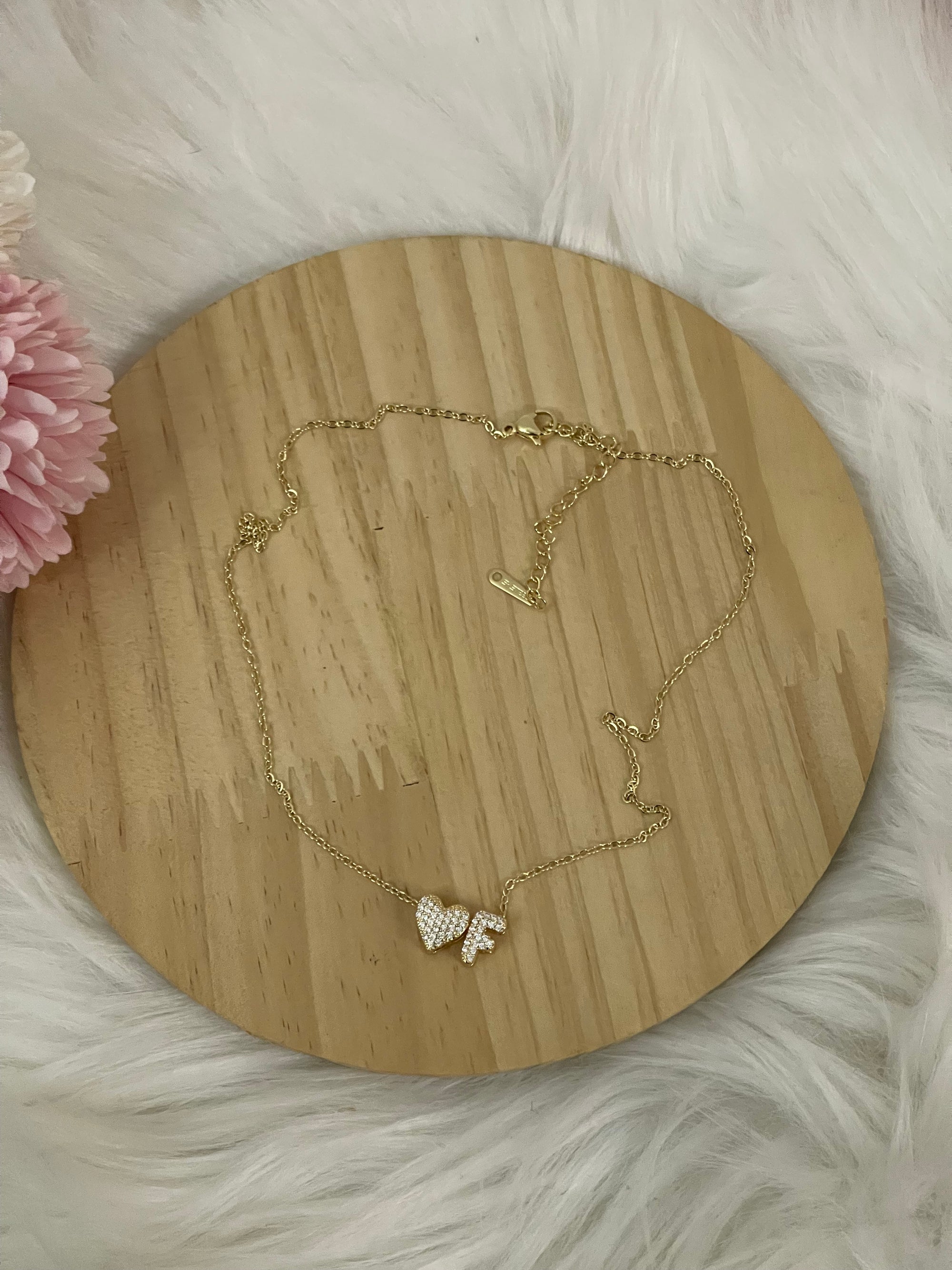 Collana Essenza Cuore e Iniziale F in Acciaio Inossidabile - Dettagli Luminosi