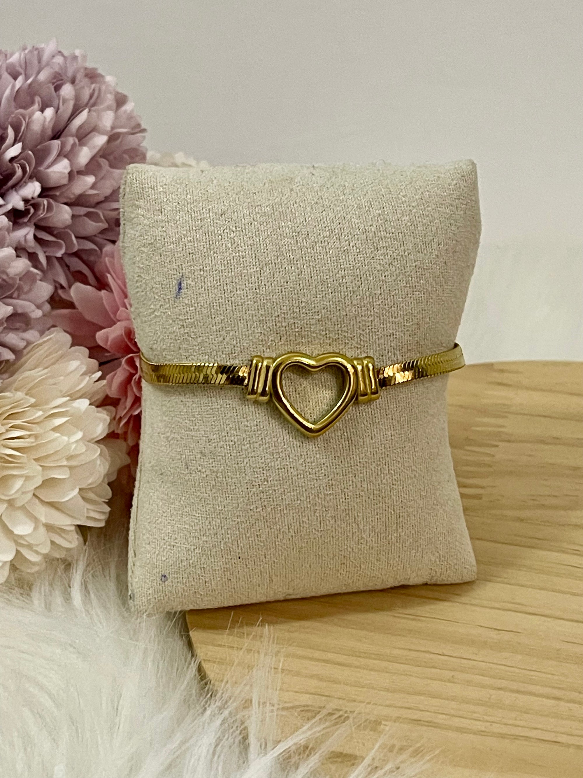 Bracciale Corazón Radiante in Acciaio Inossidabile – Maglia Snake Piatta Oro e Argento