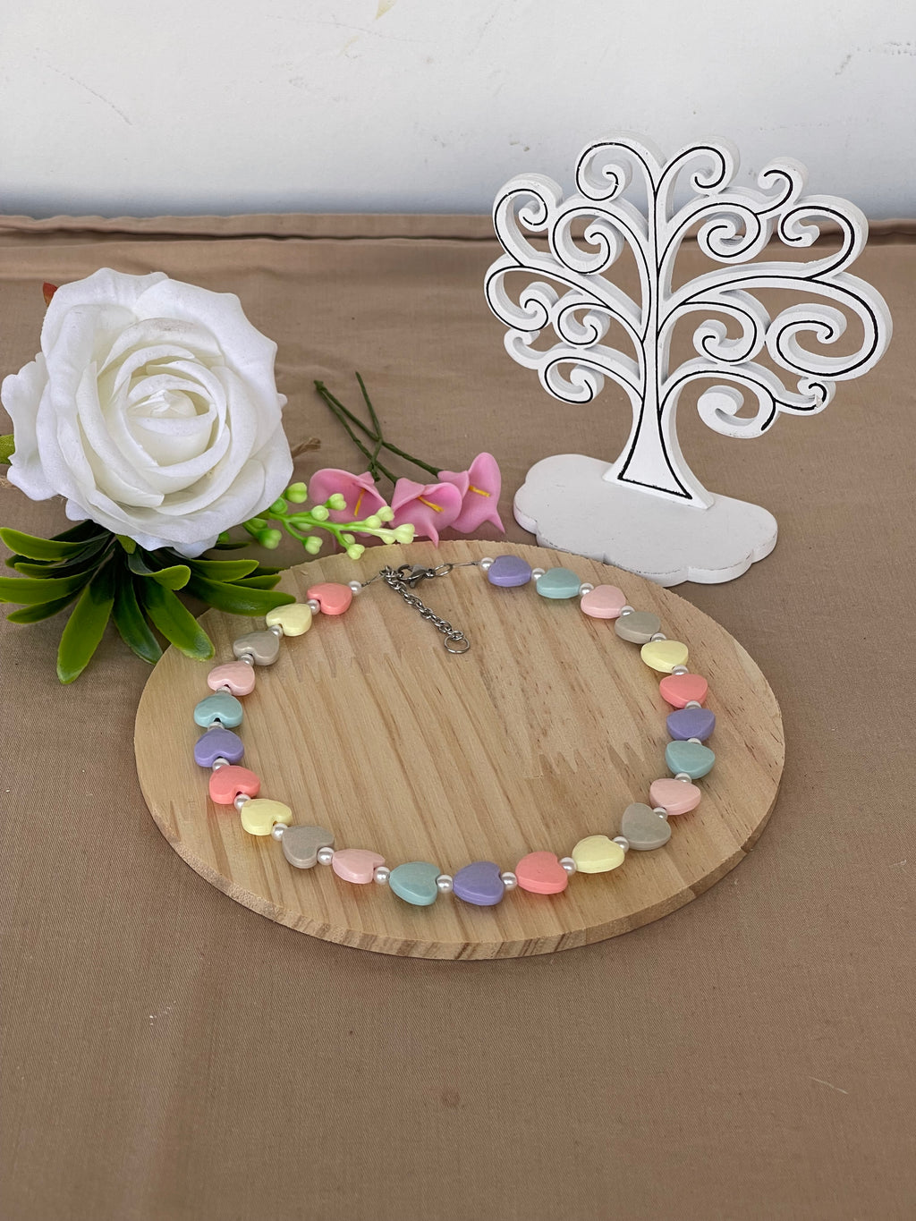 Collana Amélie in Cuori Pastello Glossy e Acciaio Inossidabile - Handemade