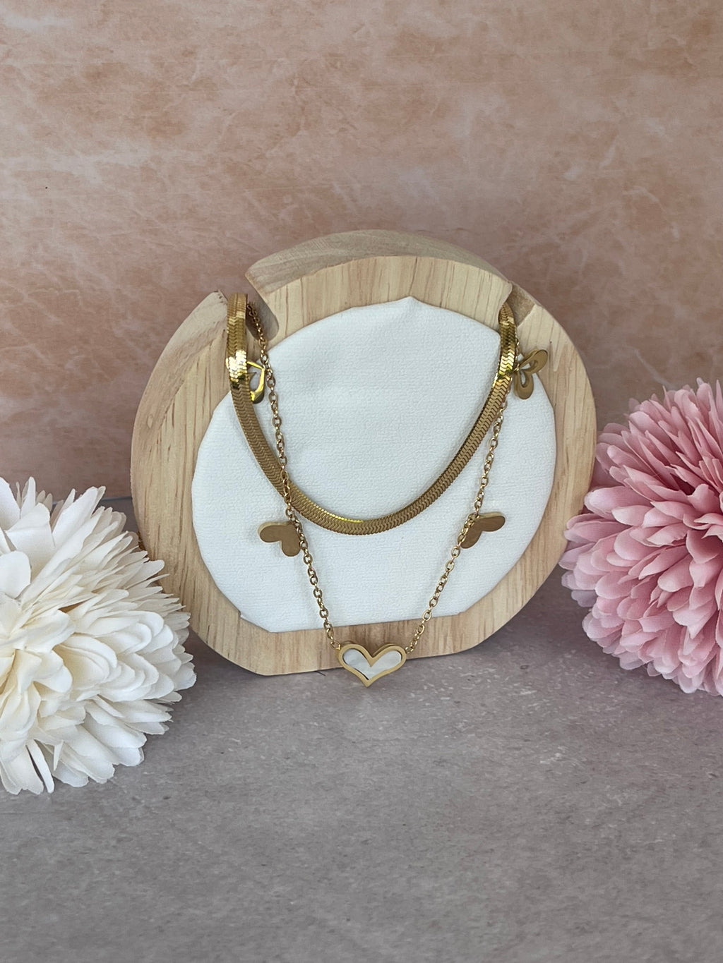 Collana Coralie Doppio Filo in Acciaio Gold con Cuori - Eleganza Romantica