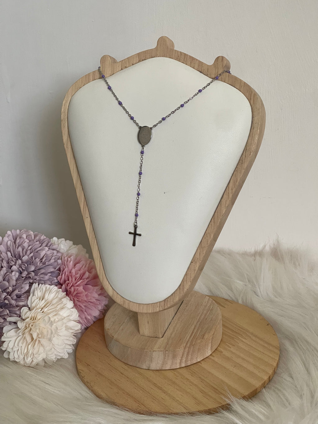 Collana Rosario Via Lucis in Acciaio Inossidabile con Perline e Croce