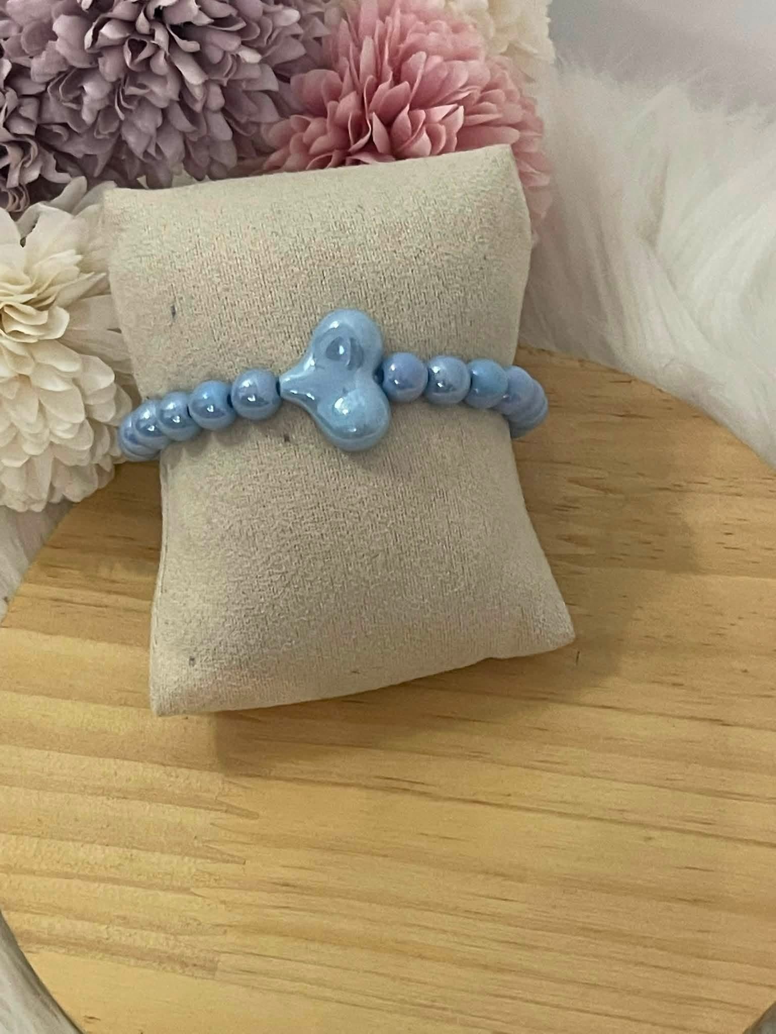 Bracciale Summer Crush Elastico Celere con Perle Lucide e Ciondolo a Cuore Azzurro