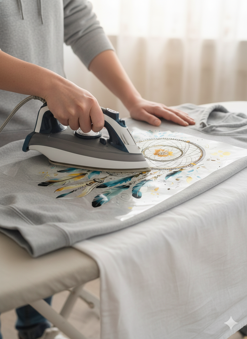 Stampa Termotrasferibile Acchiappasogni - Applicazione con Ferro da Stiro | Dream Catcher con Piume (25x16 cm)