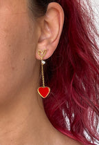 Orecchini Chloé Cuore Asimmetrici in Acciaio Inossidabile – Oro e Rosso Smaltato, Design Moderno e Leggero