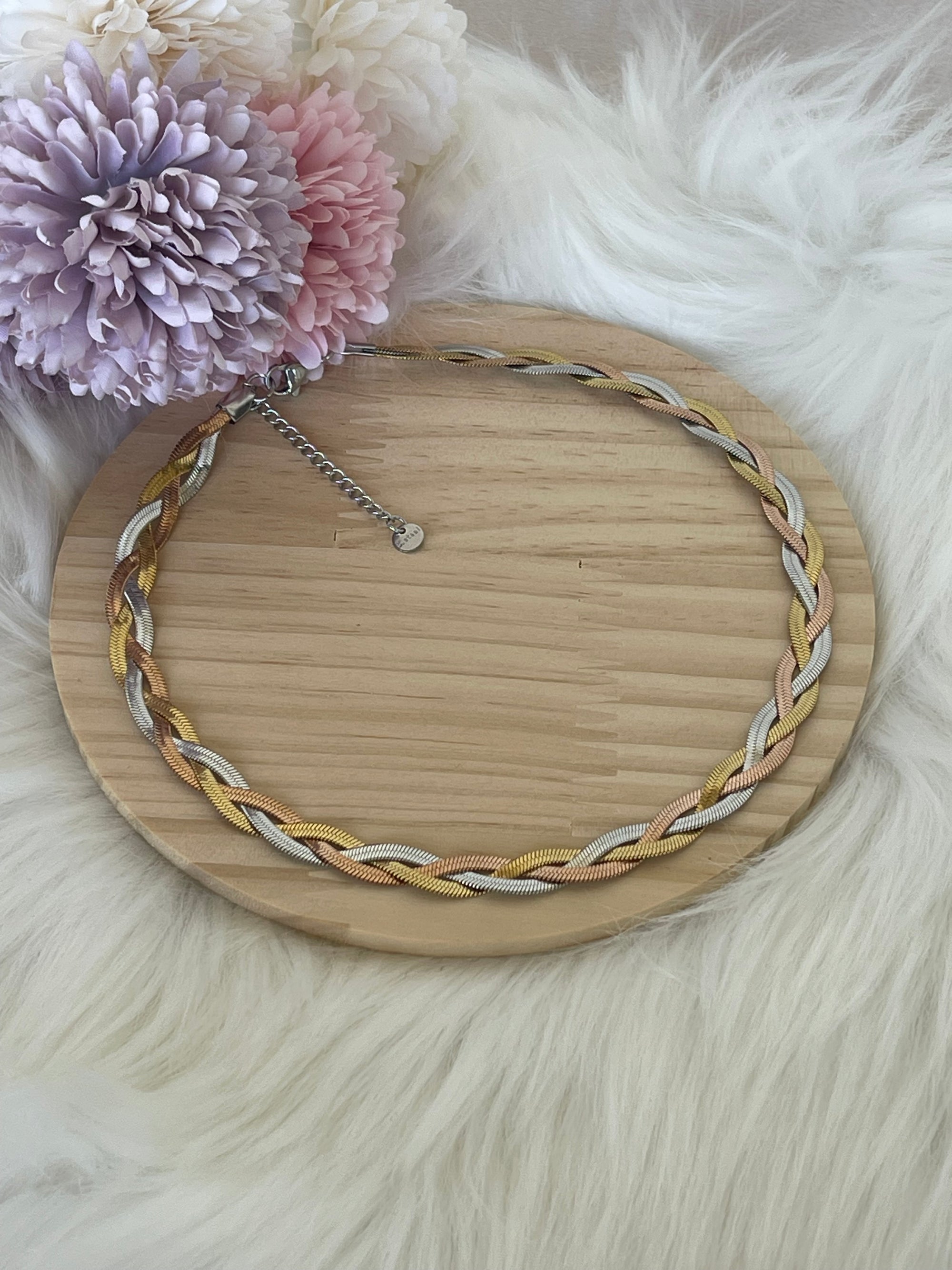 Collana Choker Intrecciata Acciaio 3 Colori (Oro, Argento, Rosé) | Stile Tricolor