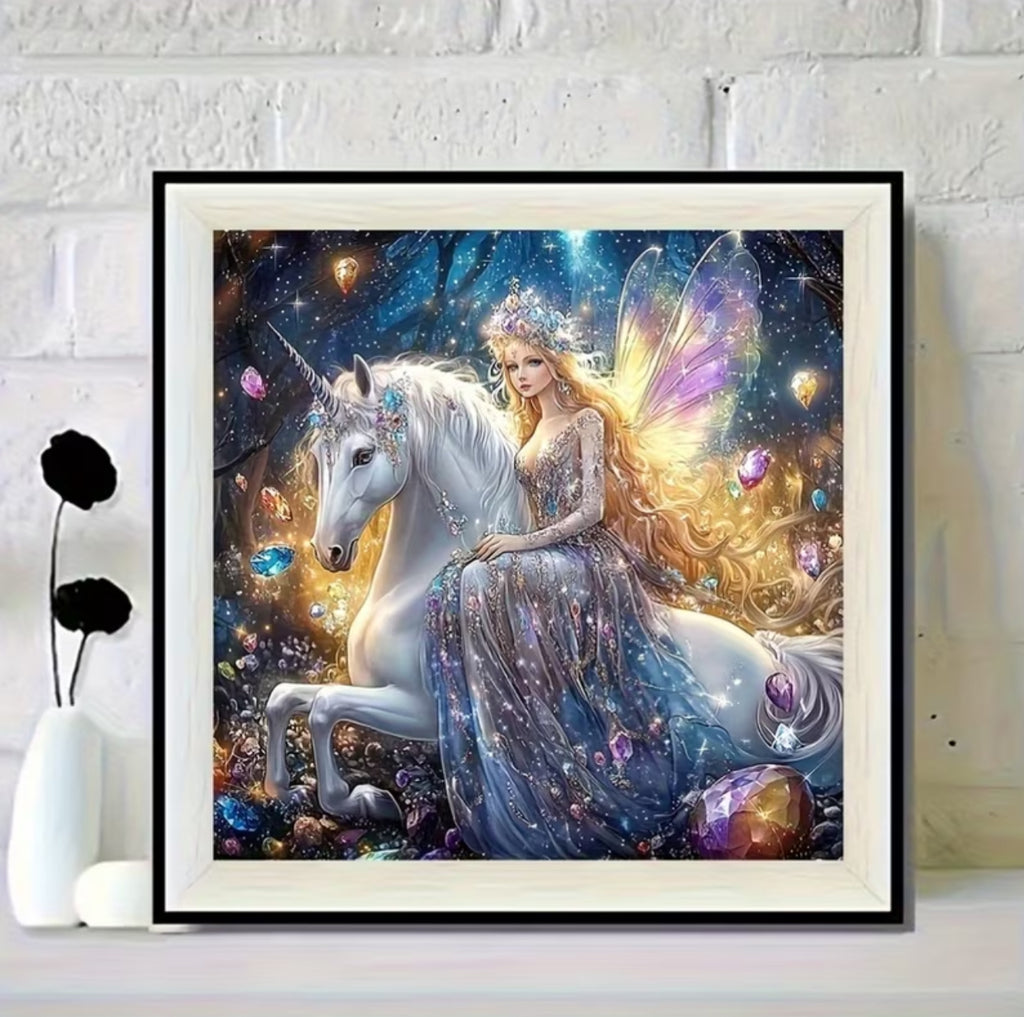 Kit Diamond Painting 5D Completo - Unicorno Magico e Principessa delle Stelle - 20x20cm - Mosaico Fai-da-Te Creativo e Rilassante
