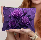 Pochette Trucco Elegante con Rose Viola – Beauty Case da Viaggio Impermeabile e Organizer Cosmetici