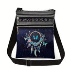 Borsa a Tracolla Etnica Dreamcatcher - Messenger Bag con Farfalle Blu e 2 Zip