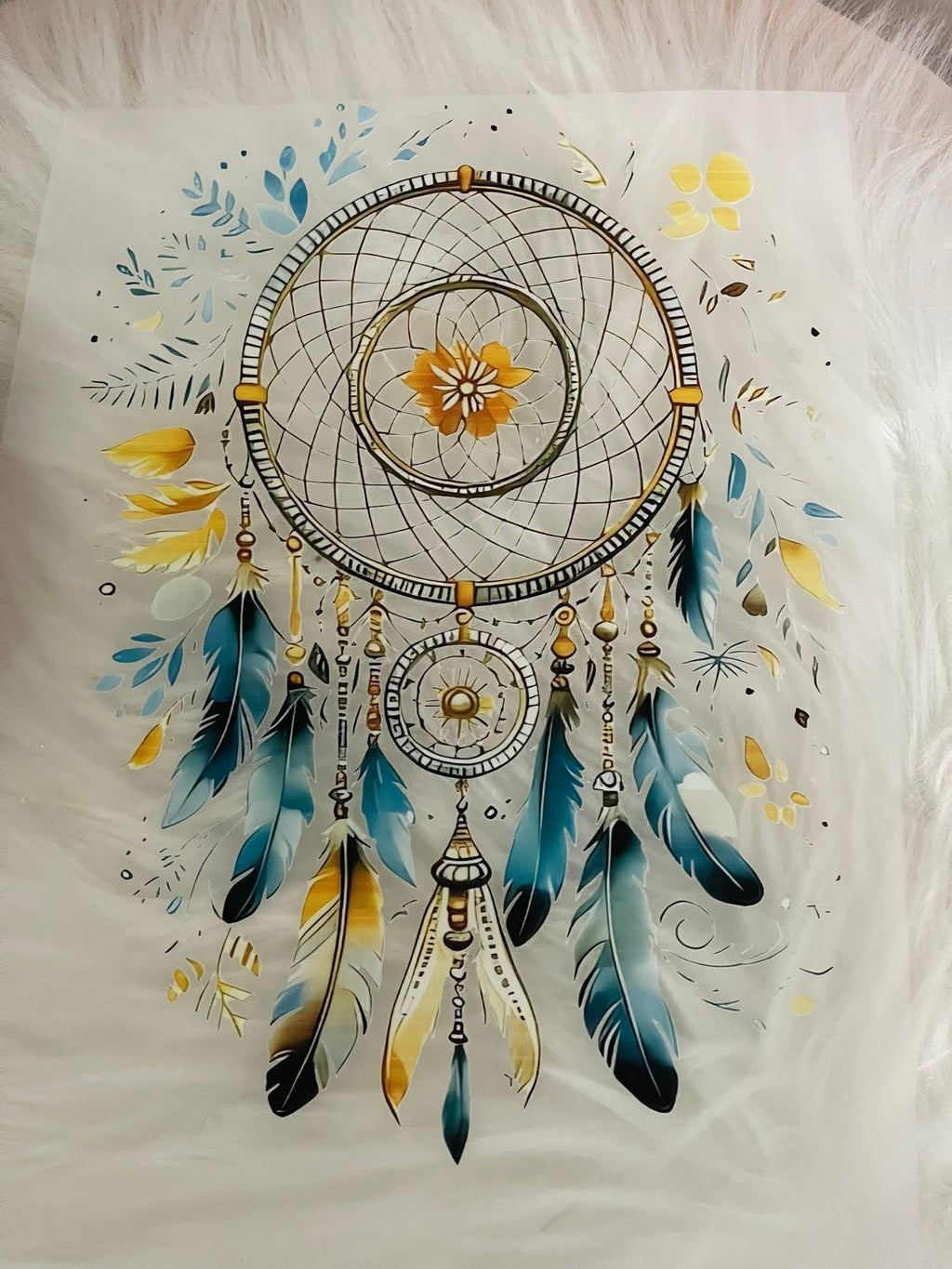 Stampa Termotrasferibile Acchiappasogni - Applicazione con Ferro da Stiro | Dream Catcher con Piume (25x16 cm)