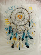 Stampa Termotrasferibile Acchiappasogni - Applicazione con Ferro da Stiro | Dream Catcher con Piume (25x16 cm)