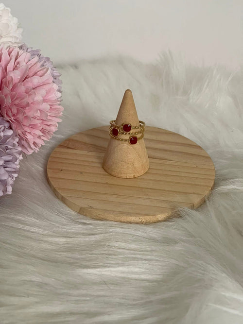 Anello Melania Regolabile in Acciaio Inossidabile con Effetto Pietre Rosse - Stile Sofisticato per Tutti