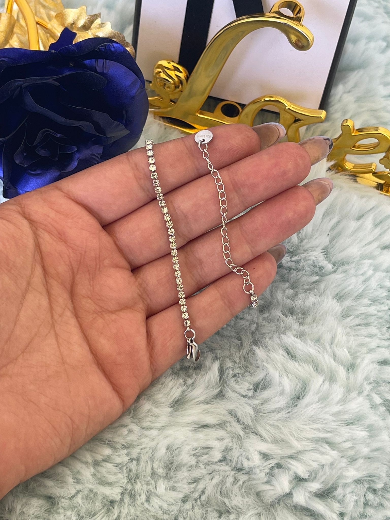 Bracciale Tennis Look in Acciaio Inossidabile con Cristalli Luminosi